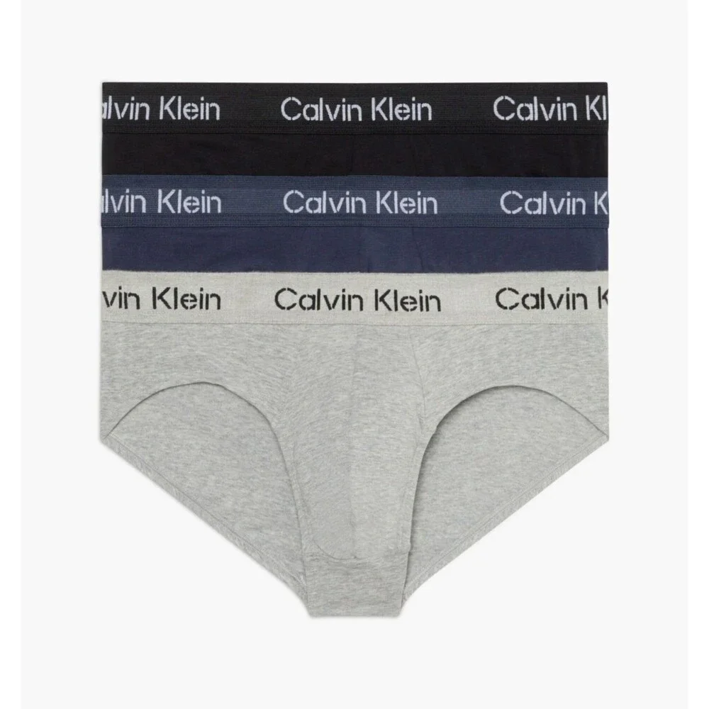 CALVIN KLEIN Hip Briefs Mens XL Black Gray Blue 3-Pack Cotton Stencil Logo